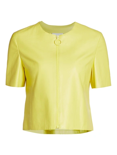 Akris Punto Leather Short-sleeve Jacket In Yellow