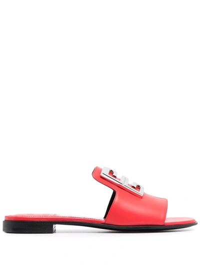 Givenchy 4g Flat Sandals In Red Leather