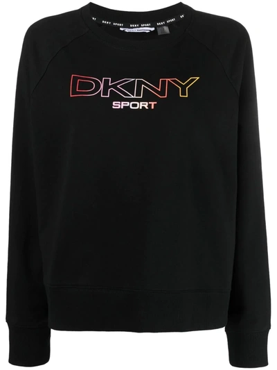 Dkny Logo Stretch Cotton Sweatshirt In Black