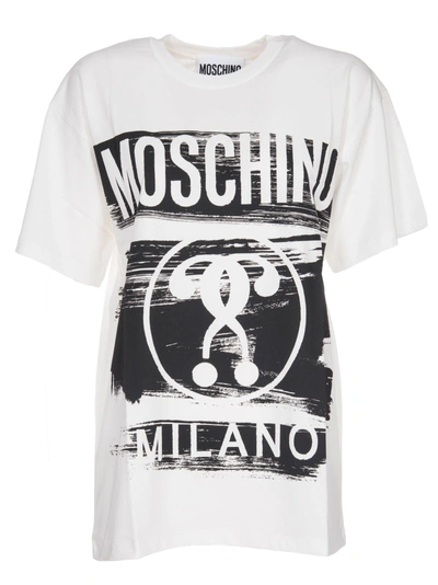 Moschino Logo Print Boxy T-shirt In Bianco Latte