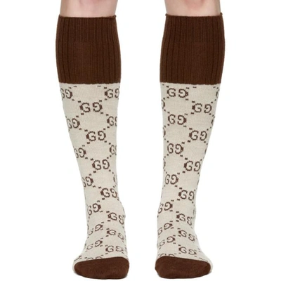 Gucci Gg Pattern Cashmere Silk Blend Socks In 9765 Beige/brown