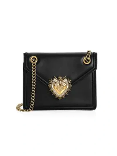 Dolce & Gabbana Small Devotion Leather Shoulder Bag In Black