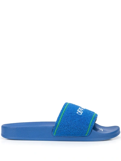 Off-white Towel Embroidery Slide Sandal, Blue And Green