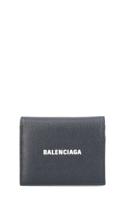 Balenciaga Logo Print Compact Wallet In Black