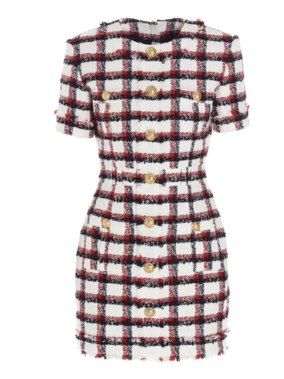Balmain Button Detail Tweed Mini Dress In Multi