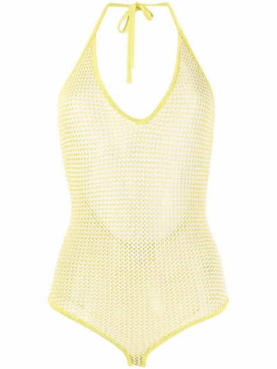 Bottega Veneta Crocheted Cotton-blend Halterneck Bodysuit In Yellow
