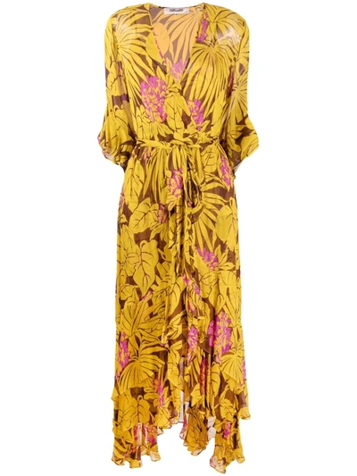 Diane Von Furstenberg Jean Ruffled Floral-print Crepon Wrap Dress In Gelb