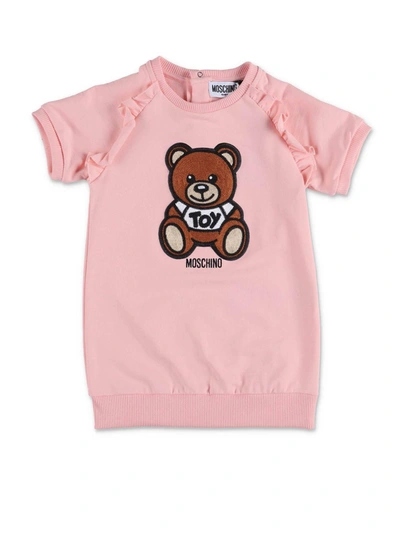 Moschino Babies' Teddy Bear Raglan Sleeves Dress In Pink