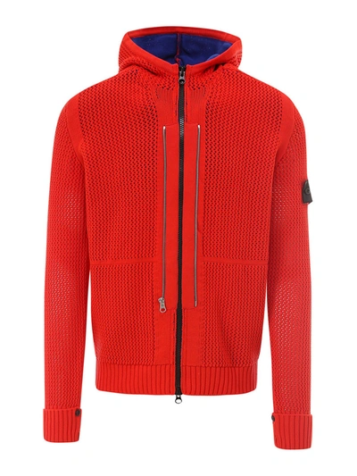 Stone Island Red Knitted Cotton Hoodie In Red