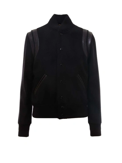 Saint Laurent Wool Varsity Jacket In Black