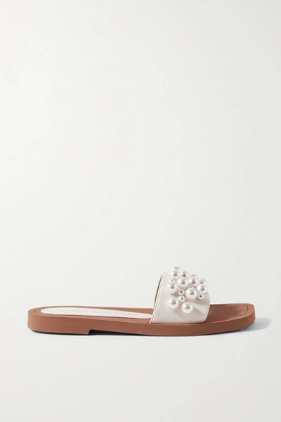 Stuart Weitzman Goldie Faux-pearl Embellished Leather Sandals In Cream