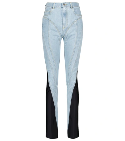 Mugler Paneled Neoprene-trimmed High-rise Skinny Jeans In Multi-colour