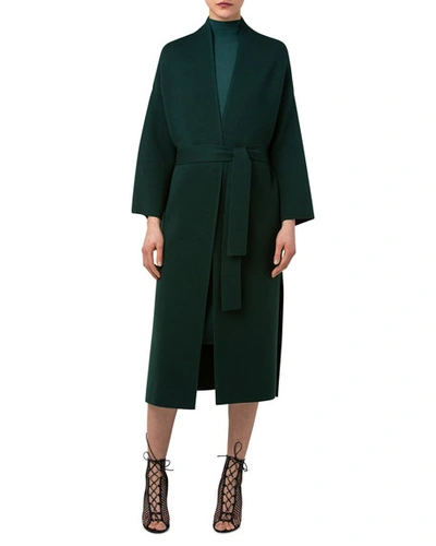 Akris Wool-silk Belted Kimono Long Cardigan In Emerald