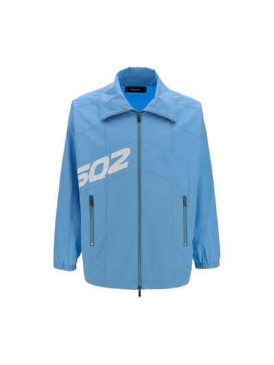 Dsquared2 Logo Printed Panelled Windbreaker In Blue