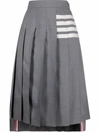 Thom Browne Gray Plain Weave 4-bar Pleated Midi Skirt In Medium Grey