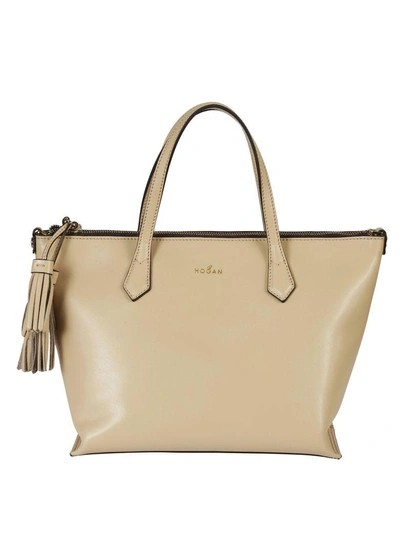 Hogan Women's Leather Handbag Shopping Bag Purse In Beige