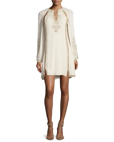 Haute Hippie Galaxy Cutout Long-sleeve Embellished Cocktail Dress In Antique