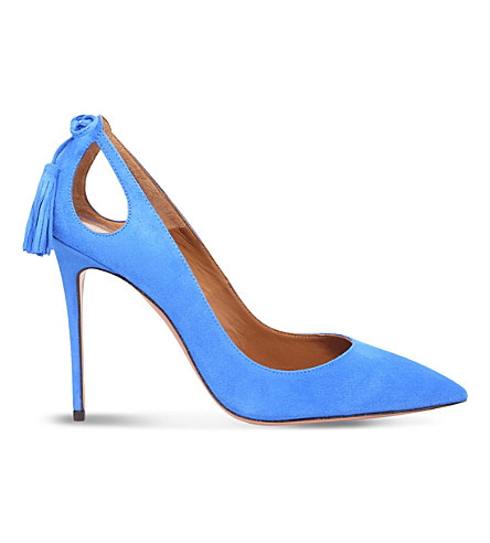 Aquazzura Forever Marilyn 105 Suede Heeled Courts In Mid Blue | ModeSens