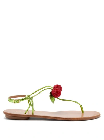 Aquazzura Manzanita Beaded Leather Sandals In F Lime