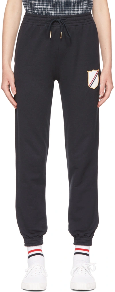 Thom Browne Navy Loopback Crest Embroidery Lounge Pants In 415 Navy