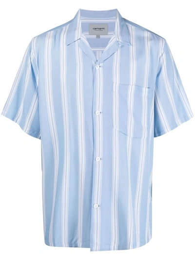 Carhartt Foley Striped Short-sleeved Shirt In Blue