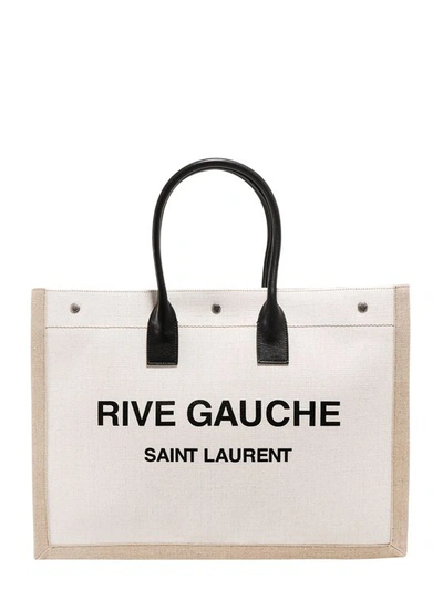 Saint Laurent Linen Shoulder Bag In White