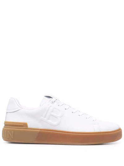 Balmain B-court Embossed Sneakers In White