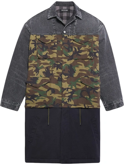 Balenciaga Patchwork Car Coat In Black