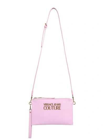 Versace Jeans Couture Saffiano Clutch With Lettering Logo In Rosa