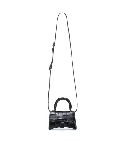 Balenciaga Hourglass Mini Leather Crossbody Bag In Black
