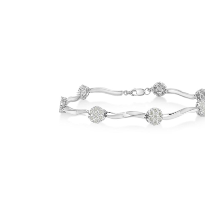 Haus Of Brilliance .925 Sterling Silver 1.0 Cttw Diamond Cluster Miracle-set Station & Twisted Bar 7" Tennis Bracelet In White