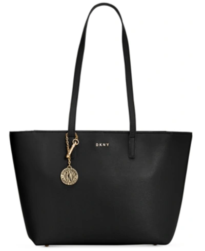 Dkny Sutton Leather Bryant Medium Tote In Black/gold