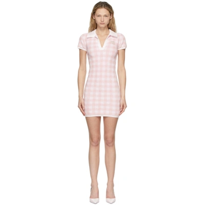 Alexander Wang T Crystal-embellished Gingham Cotton-blend Terry Mini Dress In Pink