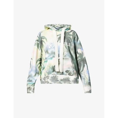 Palm Angels Paradise Palm-print Cotton-jersey Hoody In Multicolor White