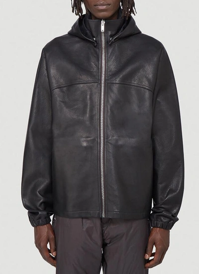 Rick Owens Leather Windbreaker Jacket In Black