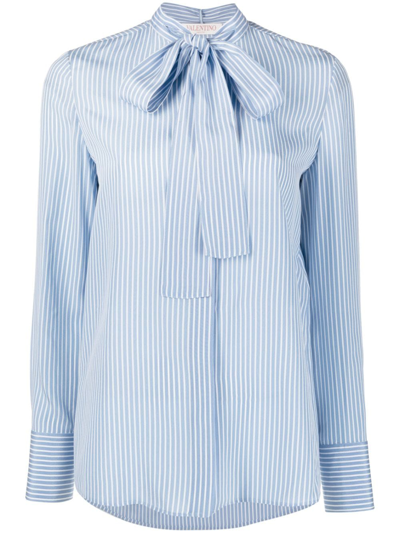 Valentino Striped Cotton-poplin Shirt In Light Blue
