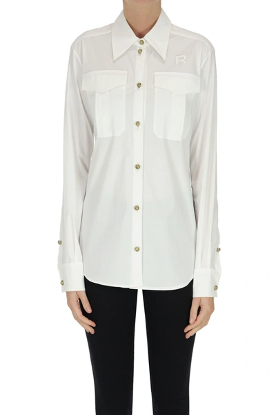 Rochas Cotton Poplin Shirt  W/ Wrap Collar In White