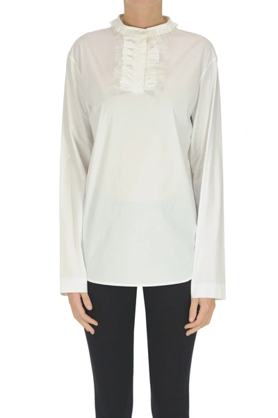 Rochas Ruched Cotton Blouse In White