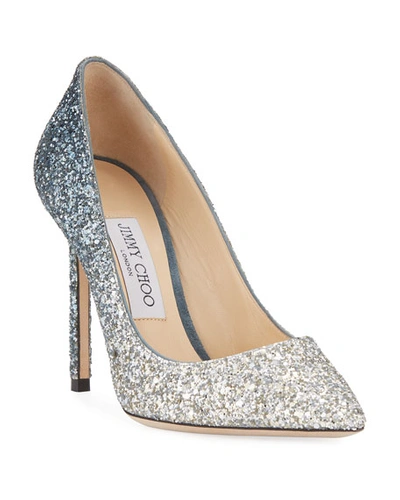 Jimmy Choo Romy Glitter Degrade 100mm Pumps In Dark Blue