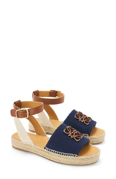 Loewe Womens Navy Anagram Canvas And Leather Espadrille Sandals 4