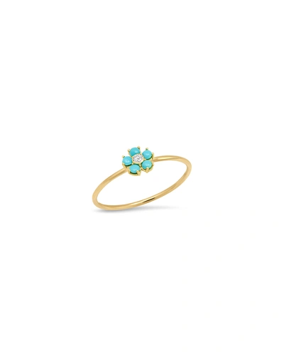 Jennifer Meyer Yellow Gold, Diamond And Turquoise Flower Ring