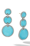 David Yurman Sterling Silver Dy Elements Triple Drop Earrings With Turquoise & Diamonds