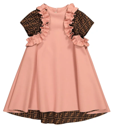 Fendi Kids' Ruffle-detail Short-sleeve Dress In Pink