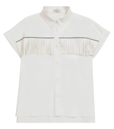 Brunello Cucinelli Kids' Fringed Cotton-blend Shirt In White