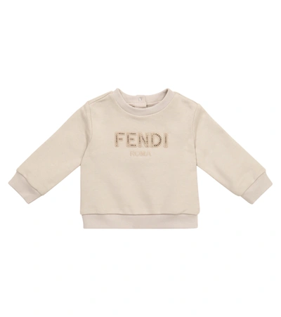 Fendi Babies' Embroidered-logo Long-sleeve Sweatshirt In Neutrals