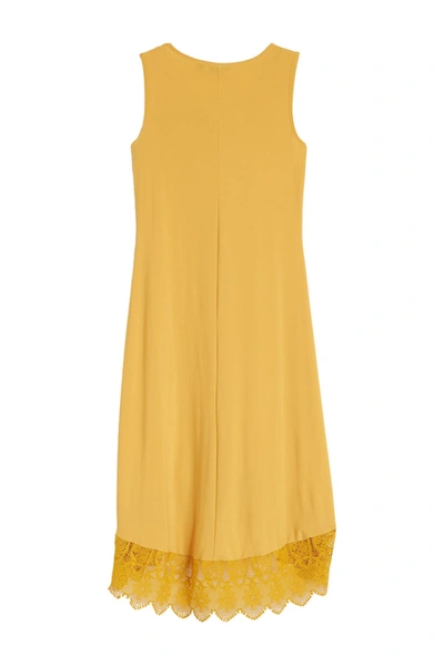 Nina Leonard V-neck Sleeveless Lace Hem High/low Dress In Mustard