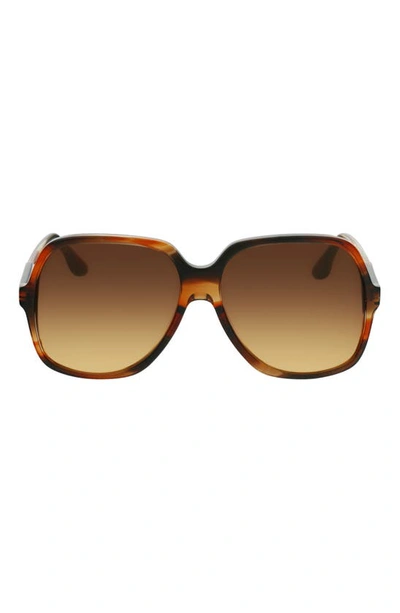 Victoria Beckham 59mm Gradient Square Sunglasses In Striped/ Red/ Brown Orange