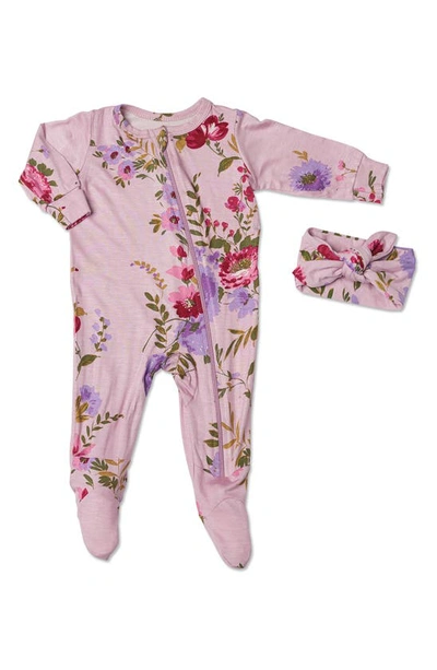 Baby Grey By Everly Grey Print Footie & Headband Set In Dusty Rose