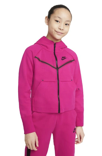 Nike Sportswear Tech Fleece Big Kids' Full-zip Hoodie In Fireberry,heather,black