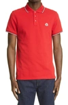 Moncler Black Short Sleeve Piqué Polo In Red